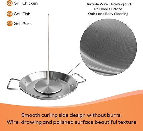 Miniatura 6 de Al Pastor Brocheta para parrilla, pincho vertical de acero inoxidable, soporte brasileño con 3 picos, 2 cepillos, ideal para tacos Al Pastor,