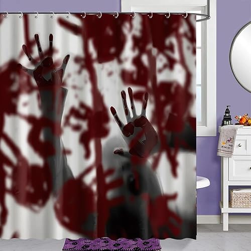 Miniatura 9 de Cortina de ducha con temática de Halloween de película de terror, diseño gótico sangriento espeluznante, juego de cortinas de baño de mansión