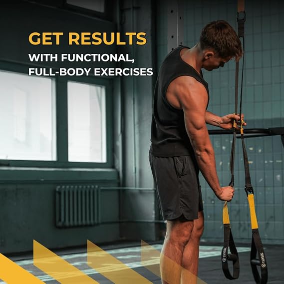 THYSOL® Suspension Trainer Yellow – Sling Trainer Set with Door Anchor – Portable Suspension Training Straps for Home Gym Equipment & Workout Set – Gym Straps for Indoor & Outdoor Training