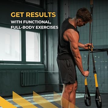 THYSOL® Suspension Trainer Yellow – Sling Trainer Set with Door Anchor – Portable Suspension Training Straps for Home Gym Equipment & Workout Set – Gym Straps for Indoor & Outdoor Training