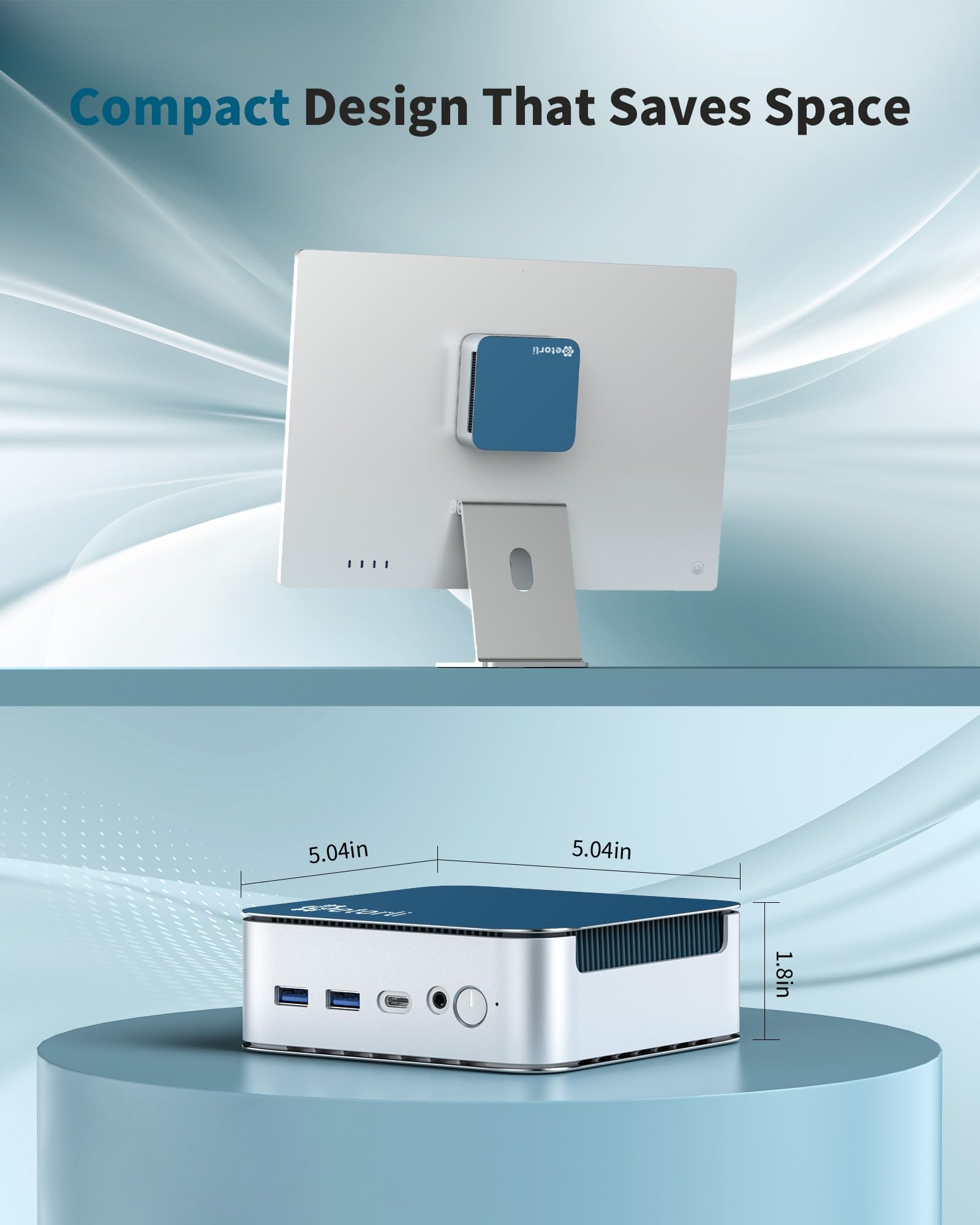 Getorli Mini PC Ryzen 5 6600H (fino a 4,5 GHz), 32 GB LPDDR5 1 TB NVMe SSD, mini computer desktop triplo 4K, Dual LAN, WiFi 6 BT5.3, micro PC per ufficio, casa, giochi leggeri