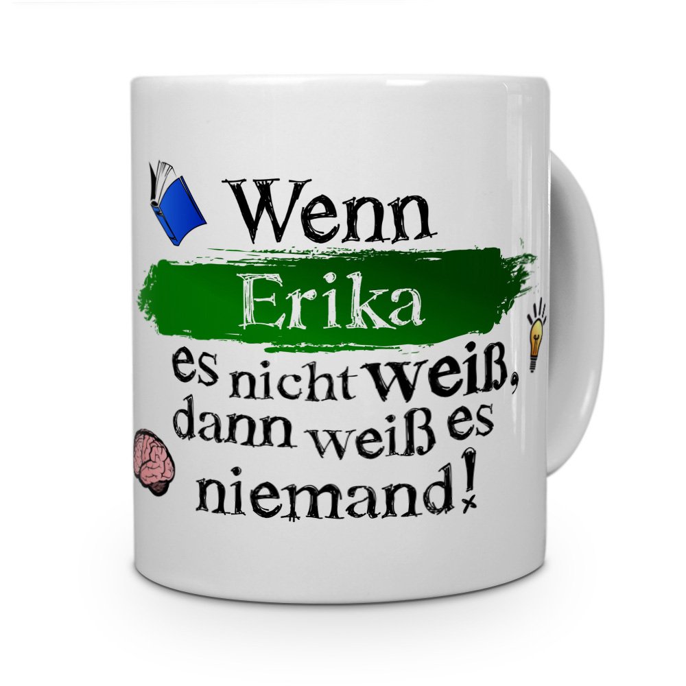 Personalisiert Tasse Mit Namen Erika - Blaue Namenstasse, 325 Ml, Spülmaschinenfest
