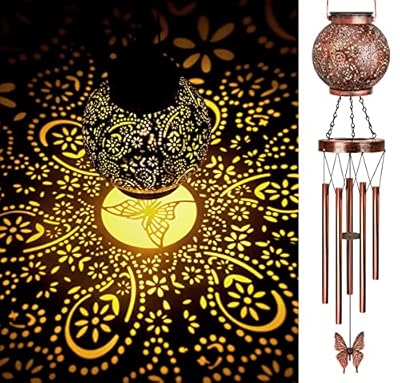 Wind Chimes for Outside Butterfly Solar Lantern, 38" Flower Solar Wind Chimes Gifts for Mom Hanging Lights, Garden Decor Memorial Wind Chime, Christmas Windchimes Outdoors Gifts for Women