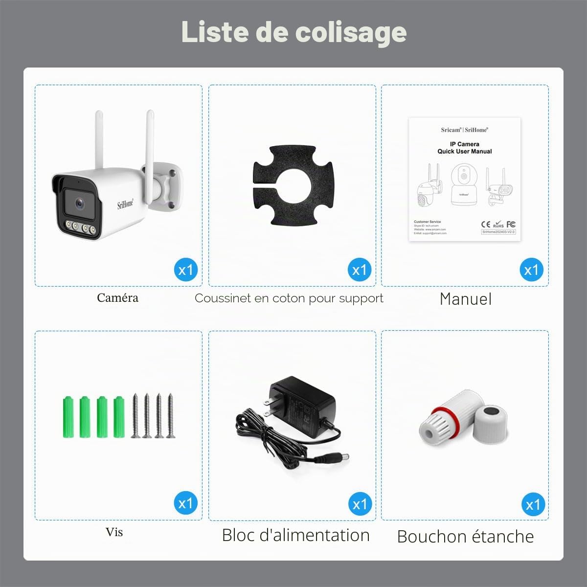 Caméra de Surveillance Vidéo Extérieure, Sricam Caméra de Sécurité WiFi, Imperméable, Vision Nocturne, Détection de Movement, Support MicroSD jusqu'à 128GB, Compatible avec iOS et Android Windows PC