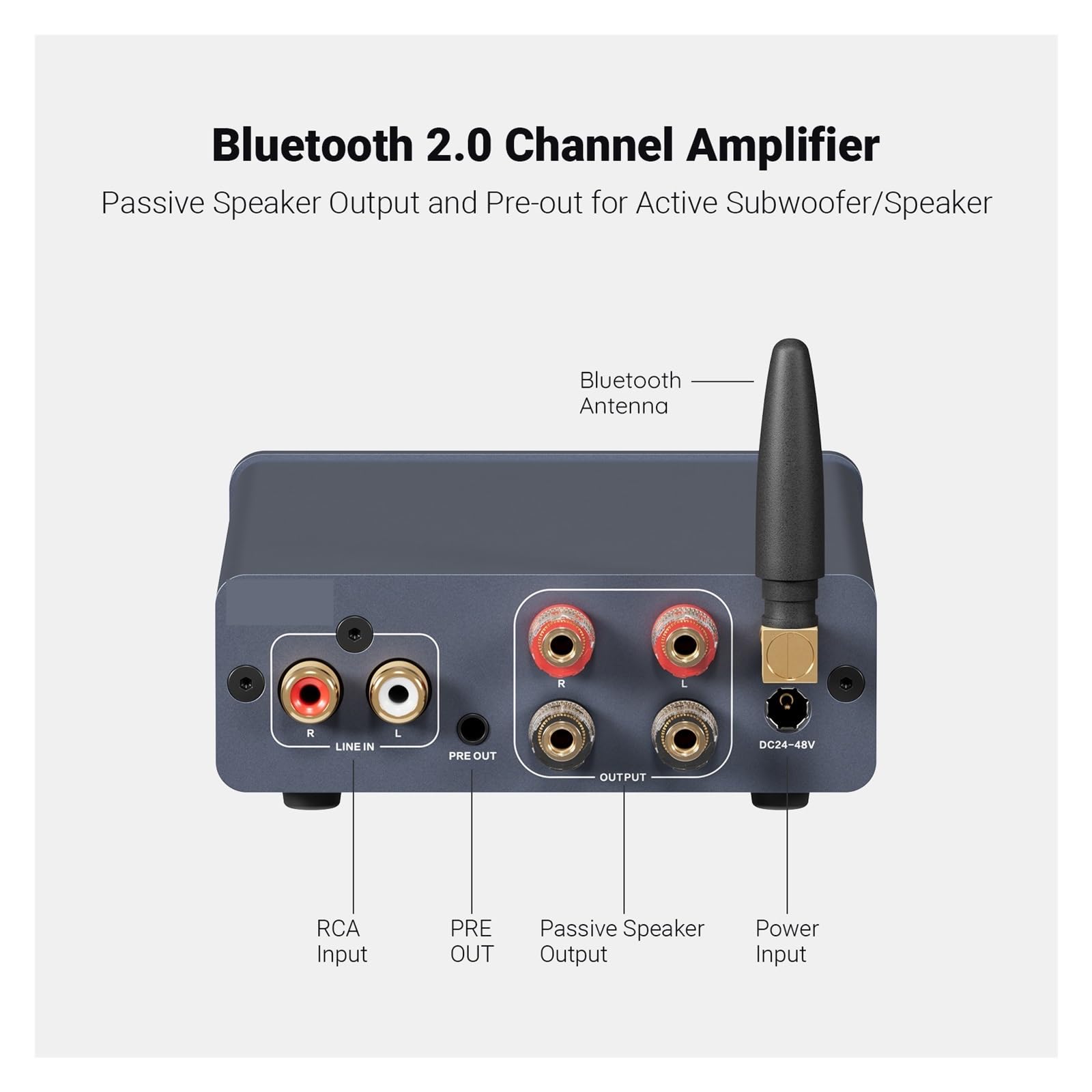 Amplificador de potencia de sonido Bluetooth 300W x2 Mini estéreo HiFi Clase D Amp graves agudos for cine en casa(48v)