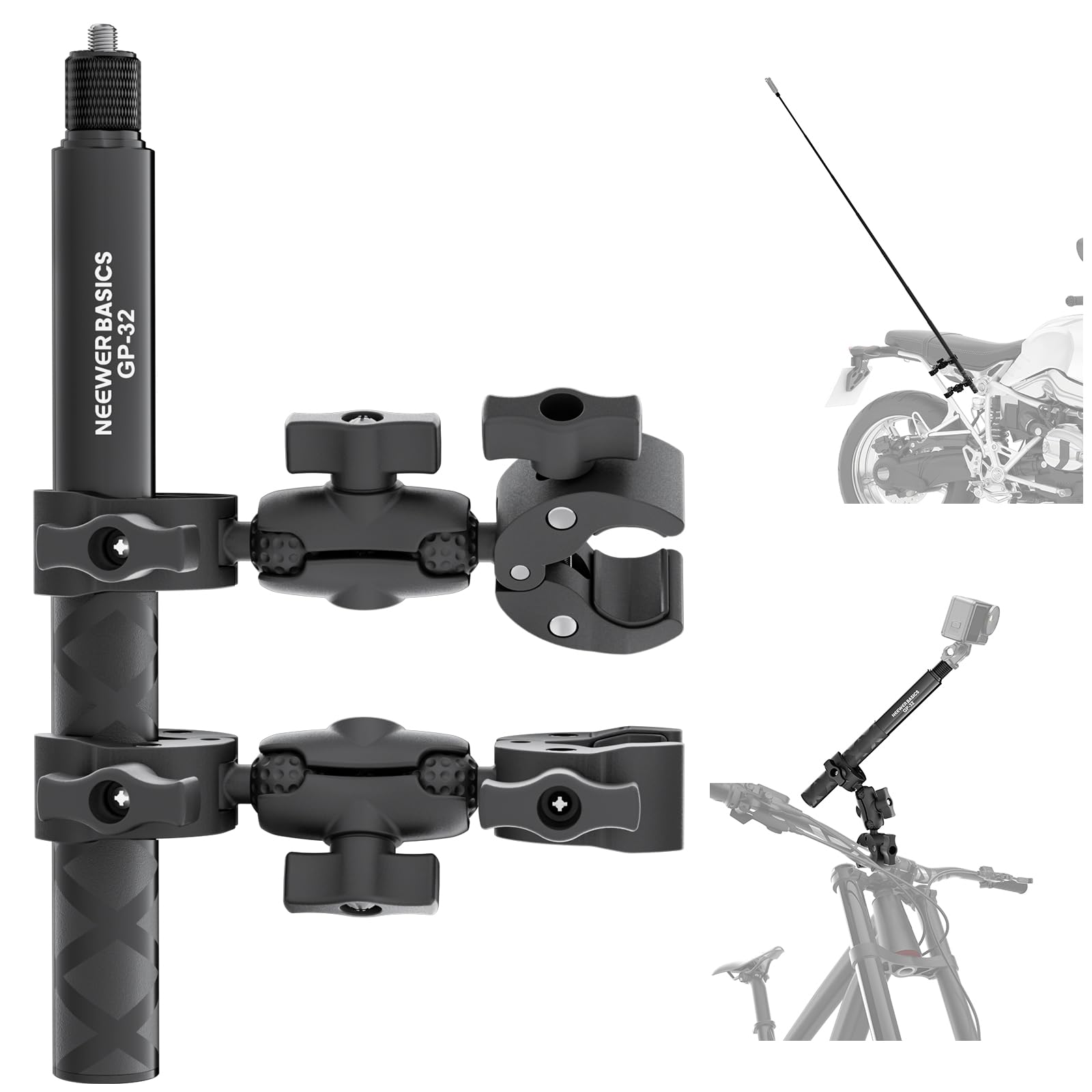 NEEWER BASICS Kit Accesorios Montaje en Motocicleta, Palo Selfie Invisible, Soporte para Manillar Bicicleta, Compatible con Insta360 DJI OSMO 360 Pocket 3 Action Cam para Grabación de Video POV, GP-32