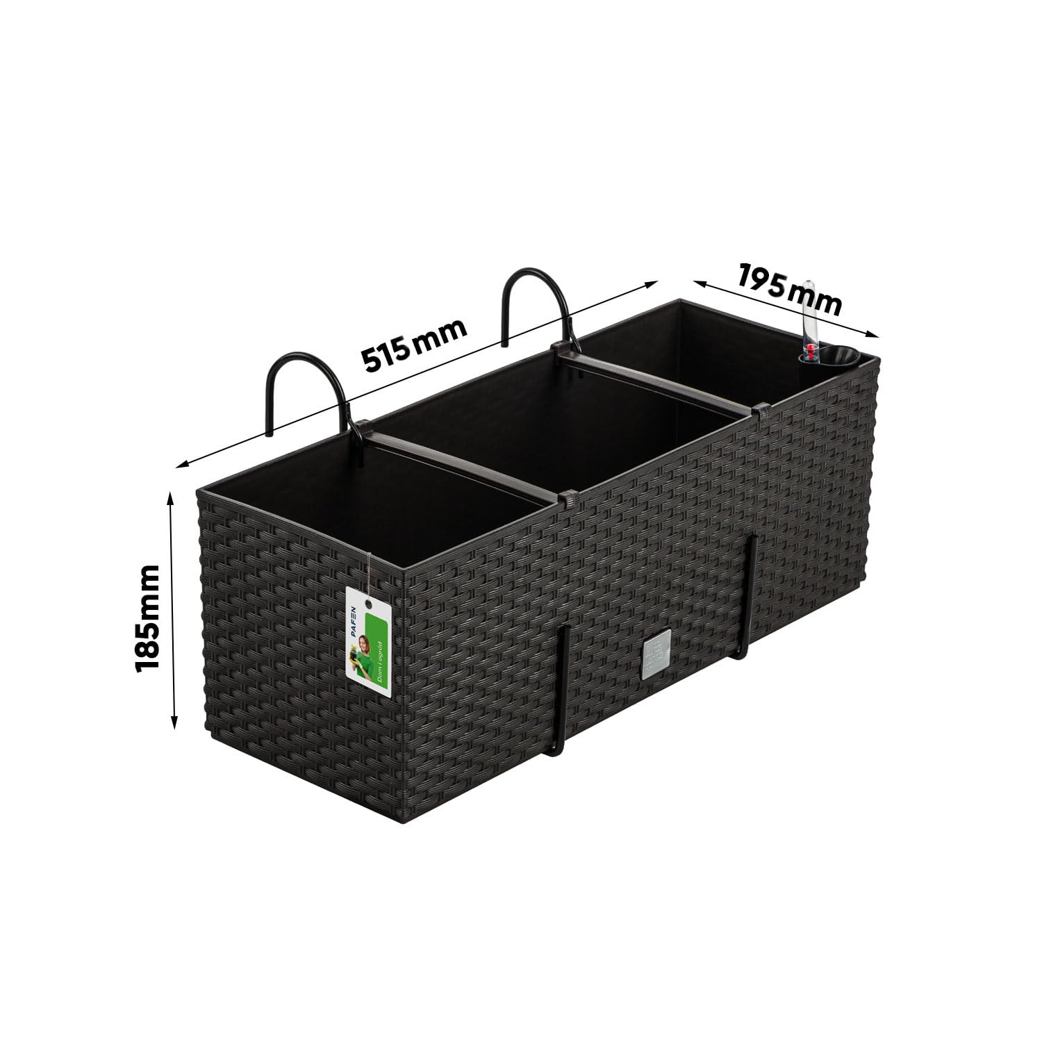 PAFEN 4X Blumenkasten Blumentopf Rattan-Optik mit Halterungen Pflanztopf Wasserstandsanzeiger Balkonkasten Pflanzkästen