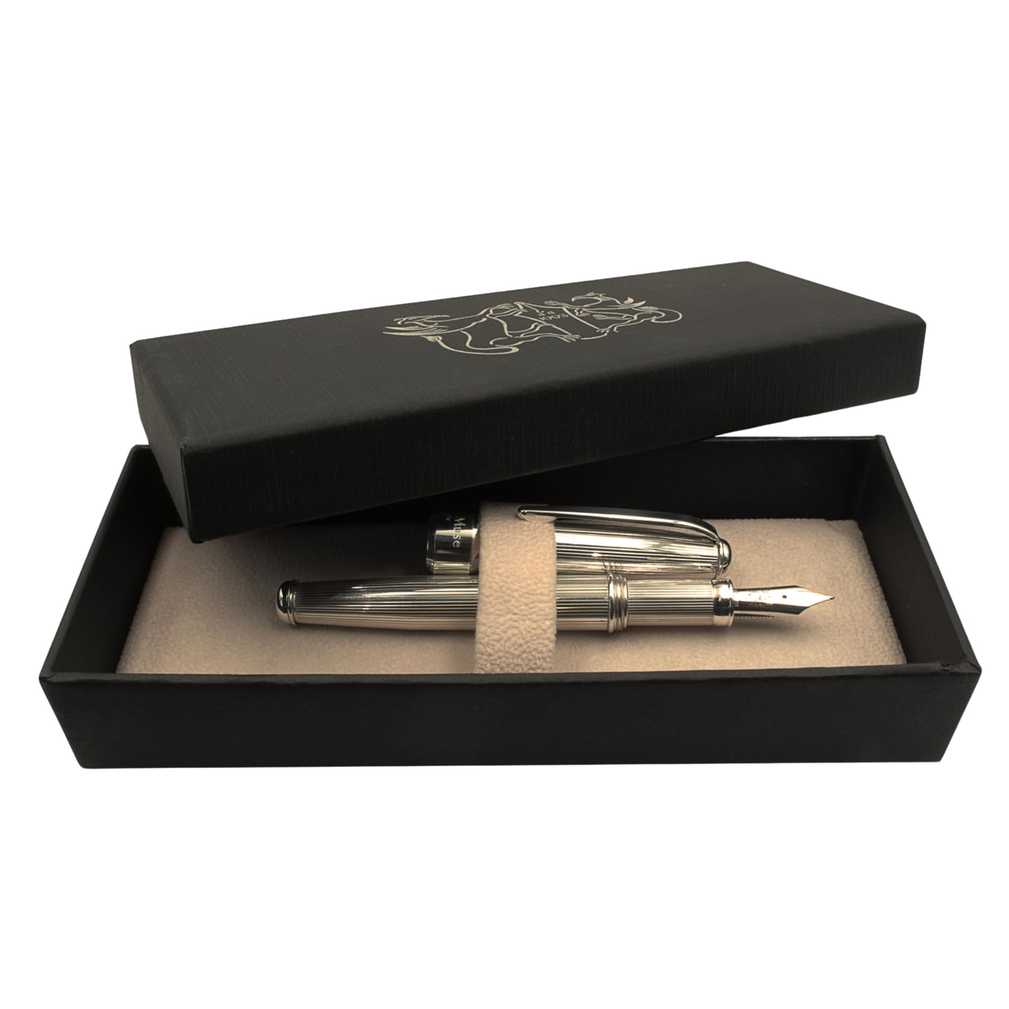 Grifos - Füllfederhalter aus Sterlingsilber - Hergestellt in Italien - Mittlere Feder - Abschlussgeschenk - Schwarze und Blaue Tintenpatronen Inklusive