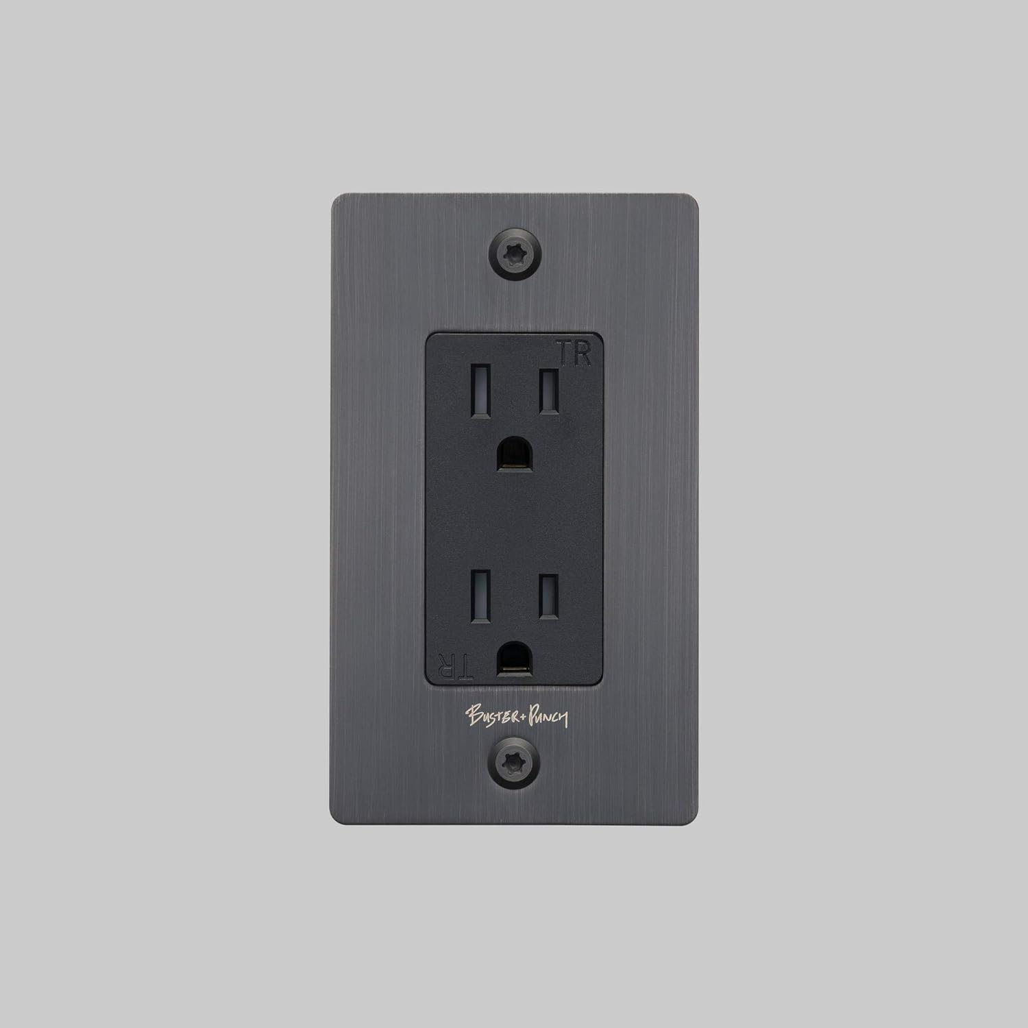 Buster and Punch 1G Duplex Outlet Linear with Logo in Smoked Bronze