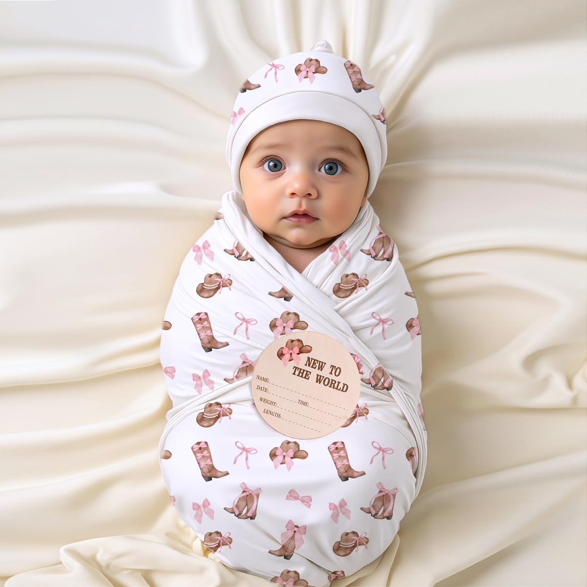 Ylsteed Baby Swaddle Blanket and Headband Set, Newborn Receiving Blanket Swaddle Wrap for Girls and Boys, Swaddling Blankets Neutral for Newborn， Soft and Skin-Friendly 32 * 32 inches