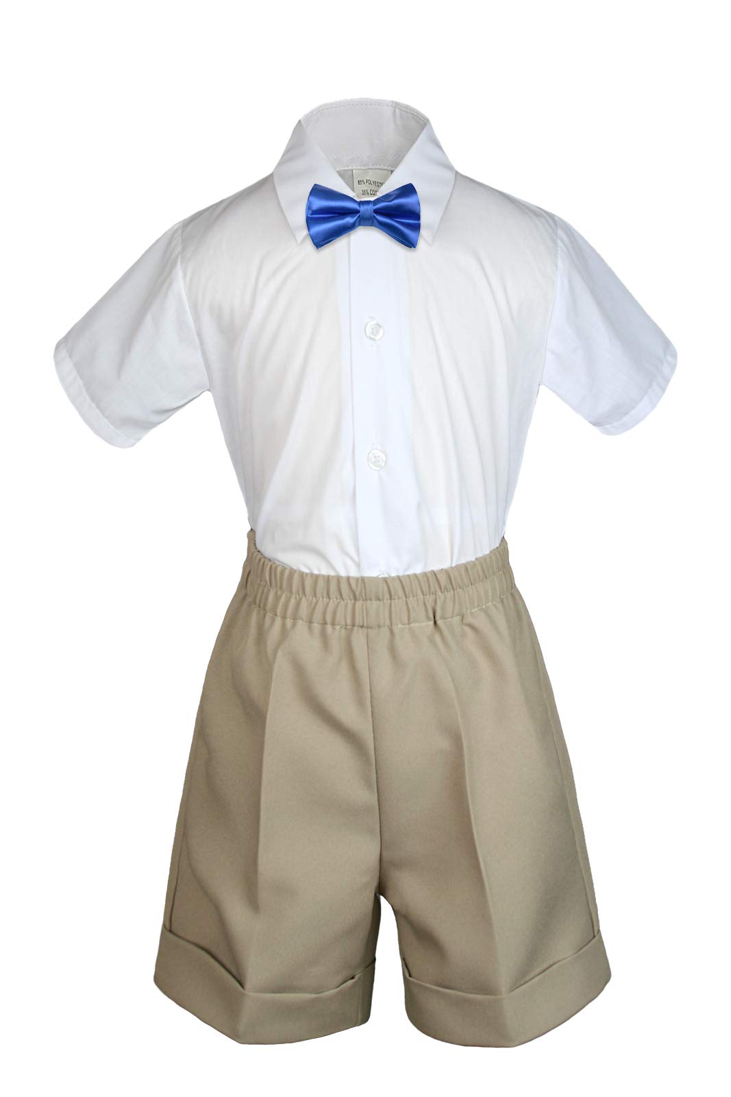 MILLTEX 3 Pieces Set Formal Party Wedding Color Satin Bow tie Shirt Khaki Shorts Set New Born Baby Boy Toddler Sm-4T (SM (0-6 Months), Royal Blue)