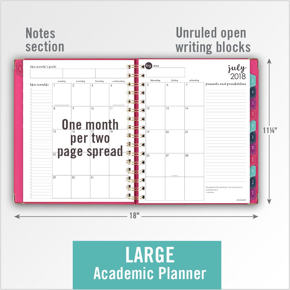 AT-A-GLANCE 2018-2019 Akademischer Jahresplaner Wochen- und Monatsplaner, Medium, 6-7/8 x 8-3/4, Hardcover, geprägtes Kunstleder, Harmonie, Rosa (6099-805A-27)