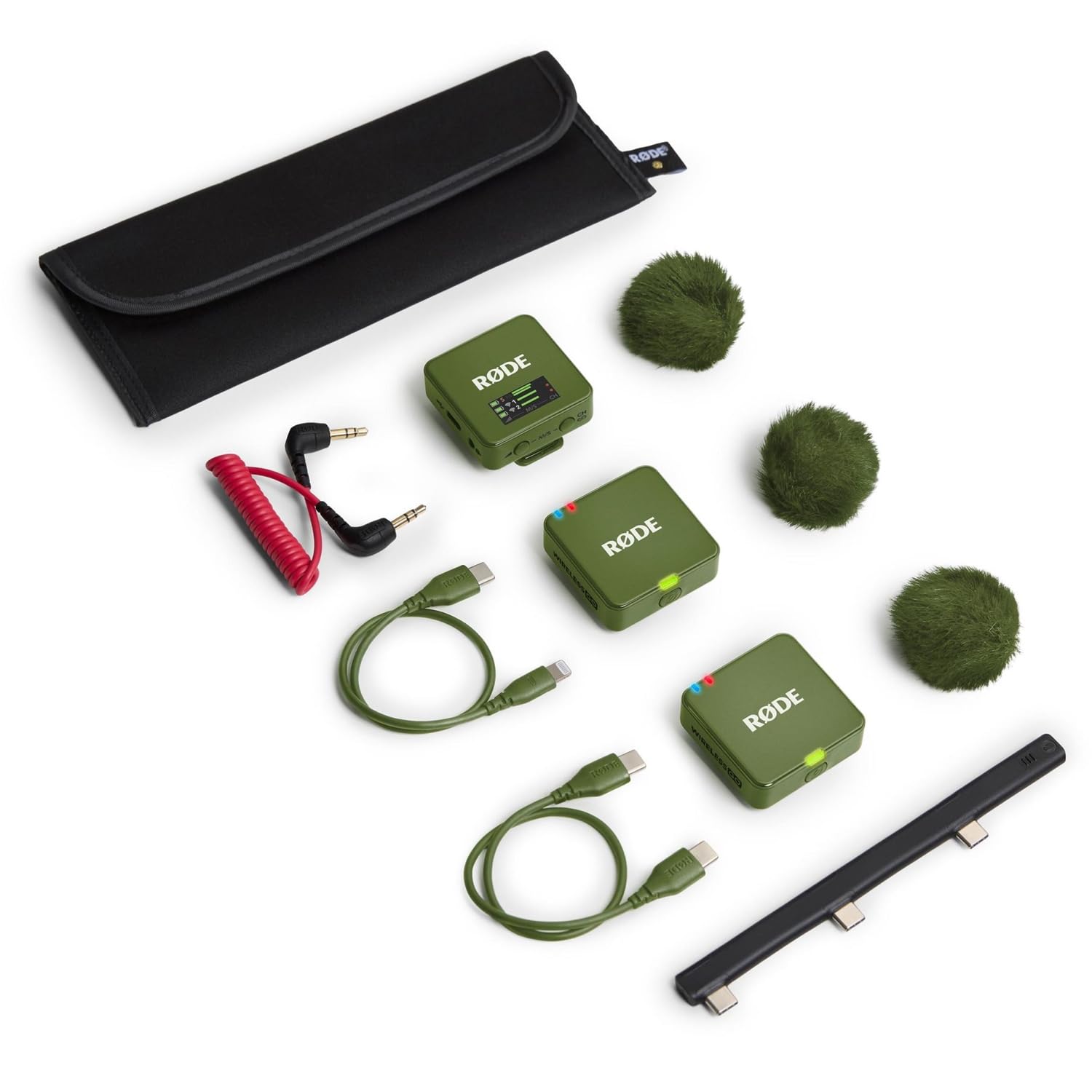Rode Wireless GO Gen 3 bezprzewodowy 2-kanałowy system radiowy z mikrofonem Moss Khaki z interview GO adapter ręczny i keepdrum, futrzana ochrona przed wiatrem BK