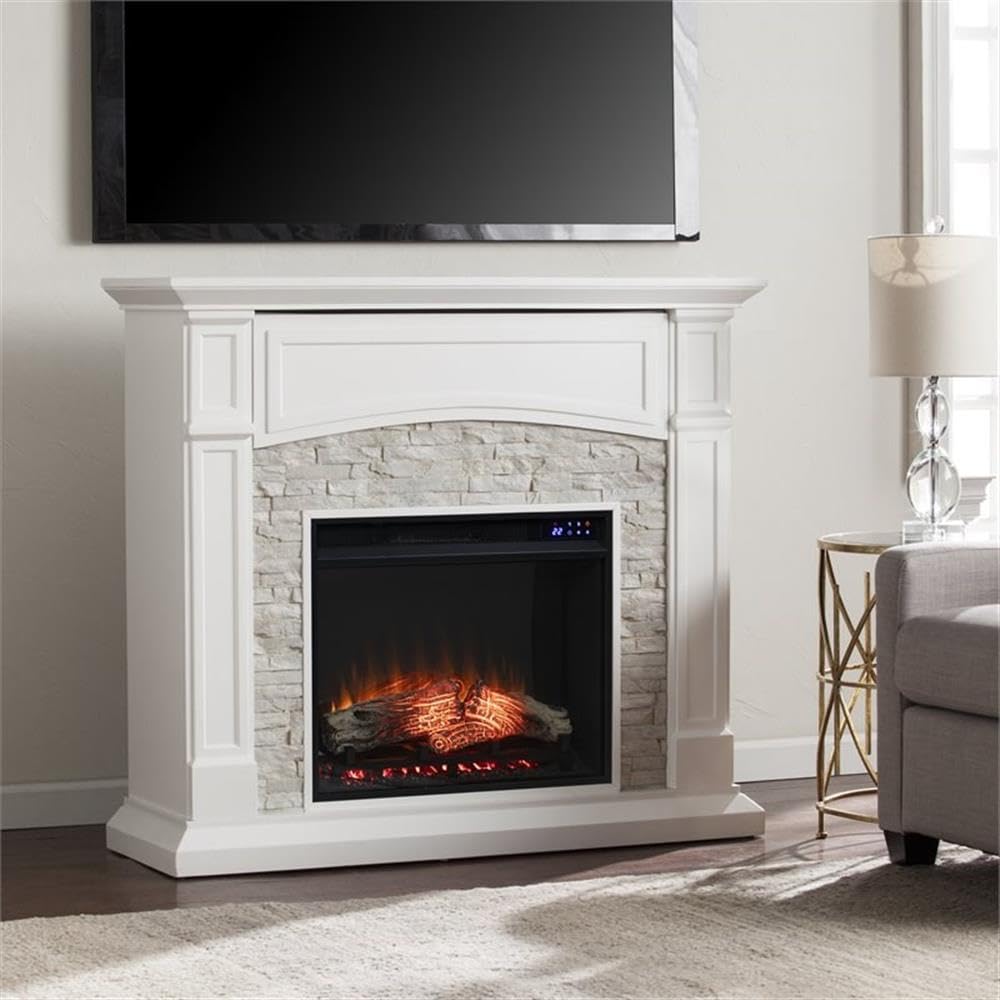 Bowery Hill Transitional Wood Electric Media Fireplace in White