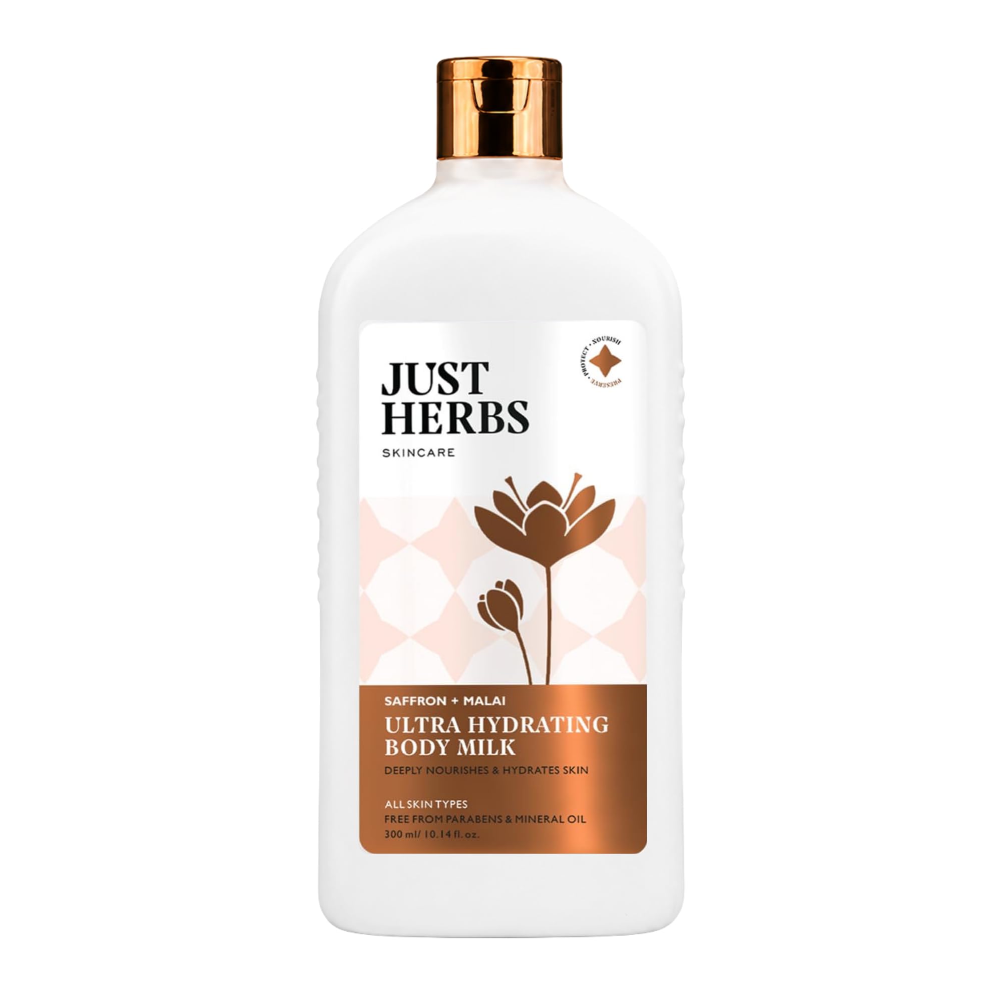 Just Herbs Saffron + Malai Nourishing Body Milk Lotion For Men & Women Suitable All Skin Types Ultra Moisturizer Face, Body & Hand - 300ml