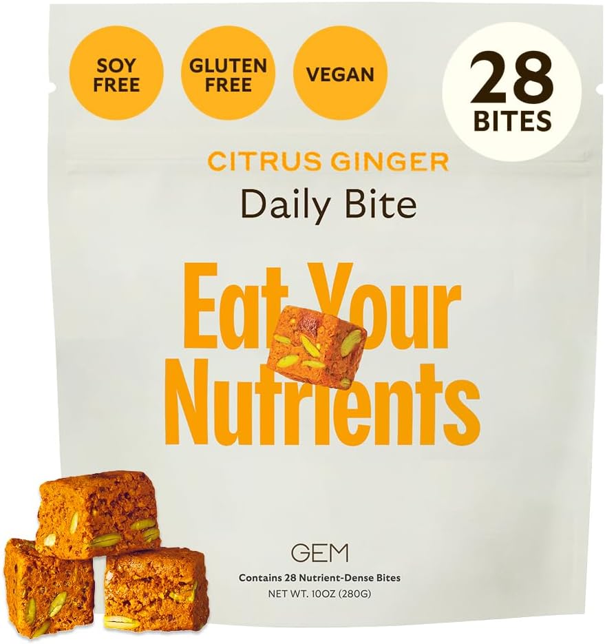 Daily Bite for Women & Men, with 20+ Vitamins, Minerals & Superfoods Like Zinc, Vitamin D, B-Complex, K, Turmeric, Fiber & Prebiotics, Beta Glucan GLP-1 Support & Immunity (Citrus Ginger,28 count)