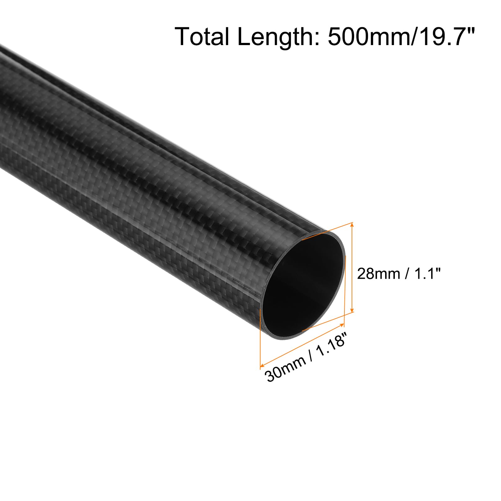 QUARKZMAN 2Pcs Tubes en Fibre de Carbone 28 x 30 x 500mm Surface Lisse en Tissage Uni Tige 3K Enroulée en Rouleau Tubage Rond en Carbone pour Avion RC Quadricoptère Multicoptère