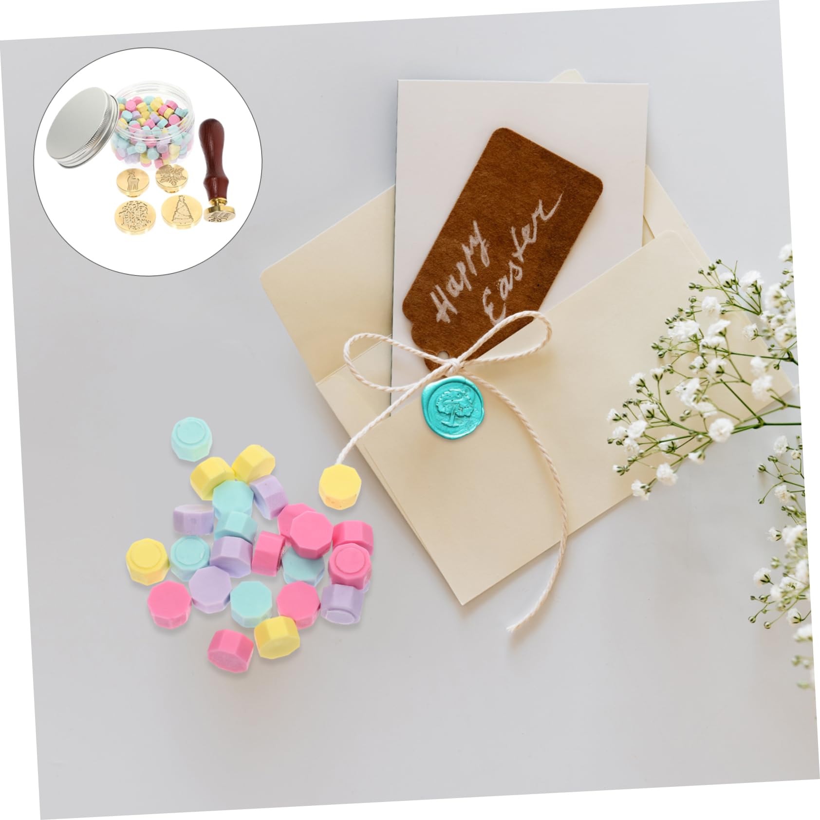 Angoily 5 Sätze Weihnachtliches Wachssiegel Diy Siegelstempel mit Weihnachtsmotiven Schneeflocke Baum Wachskügelchen Glatter Haftfreier Kopf für Einladungen und Briefumschläge