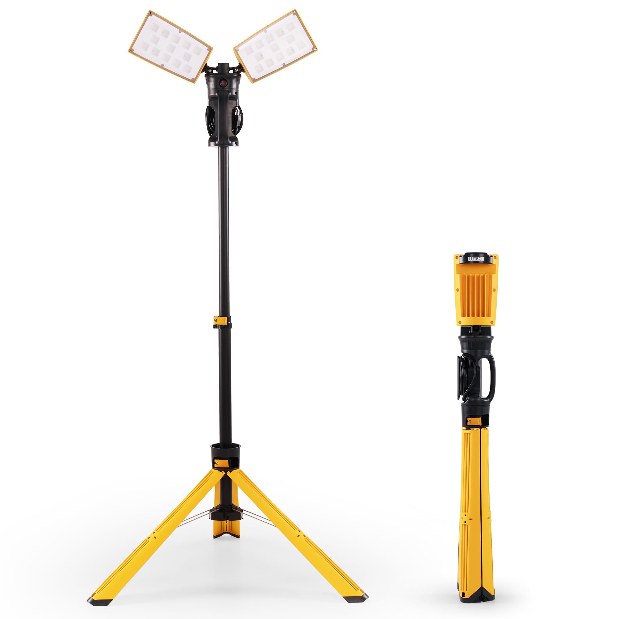 LUTEC Upgraded 6290Pro 9000 Lumen 90 Watt Dual-Head LED Work Light with Telescoping Tripod, Work Light with Stand Rotating Waterproof Lamps and 8 Ft 3-Prong Power Cord