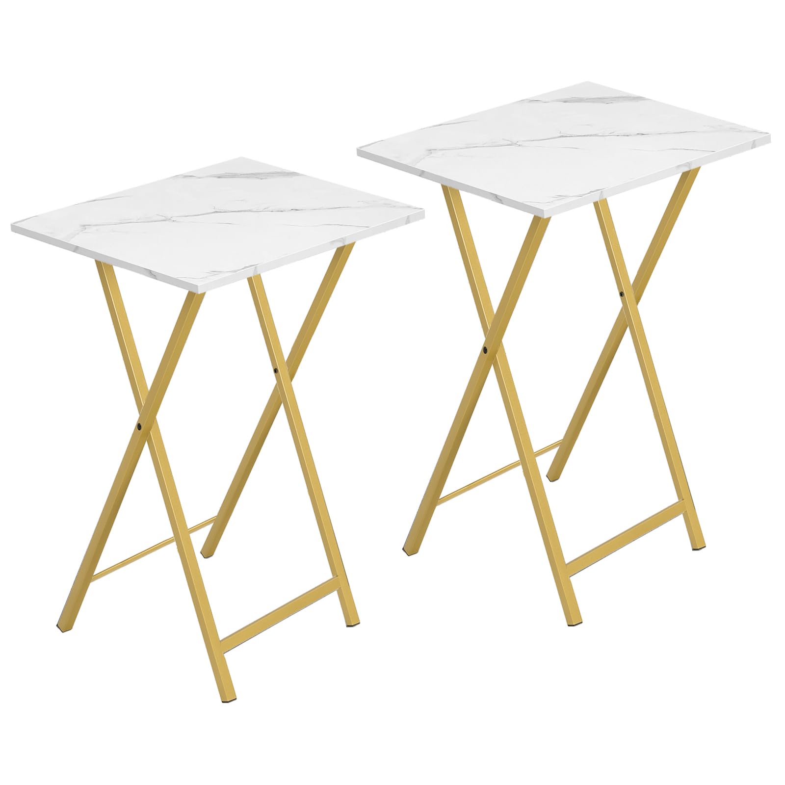 HOOBRO Folding Tables 2 Set, TV Tables for Eating Foldable, TV Tray Table, Small Sofa Laptop Dinner Table for Small Space, Metal Frame, Marble and Gold EDM25BZ01
