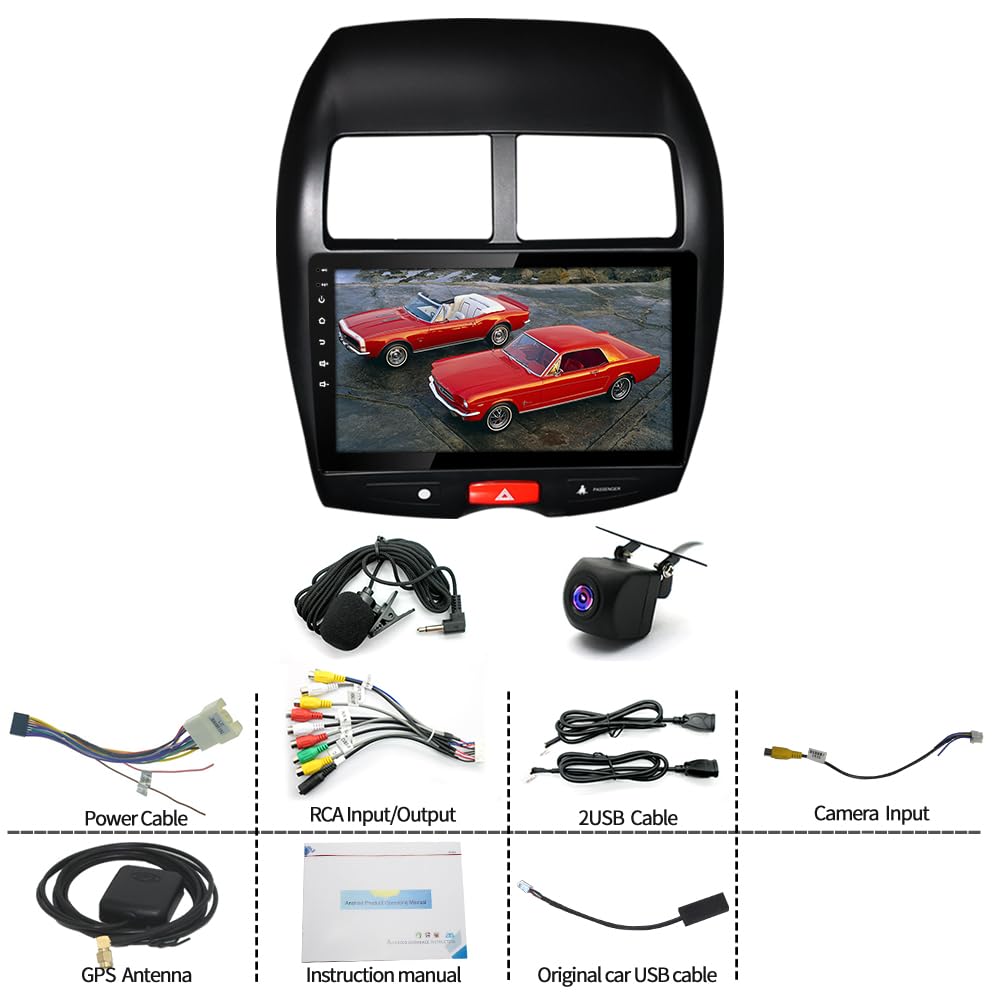 Radio samochodowe 4+64G 2 DIN Android 15 dla Mitsubishi ASX 2010–2017 z Carplay Android Auto, 10-calowy ekran dotykowy, głowica stereo z nawigacją GPS, odtwarzacz radio z funkcją DAB+ FM RDS SWC