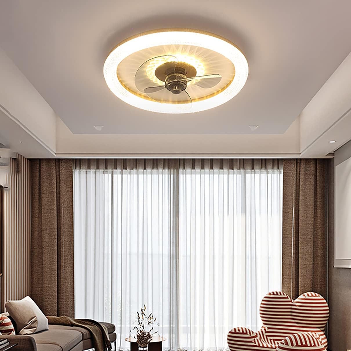 YUEGOO Reversible Fan with Ceiling Light and Remote Control Silent 6 Speeds Bedroom Led Dimmable Ceiling Fan Light 50W Ultra-Thin Modern Living Room Quiet Fan Ceiling Light/D