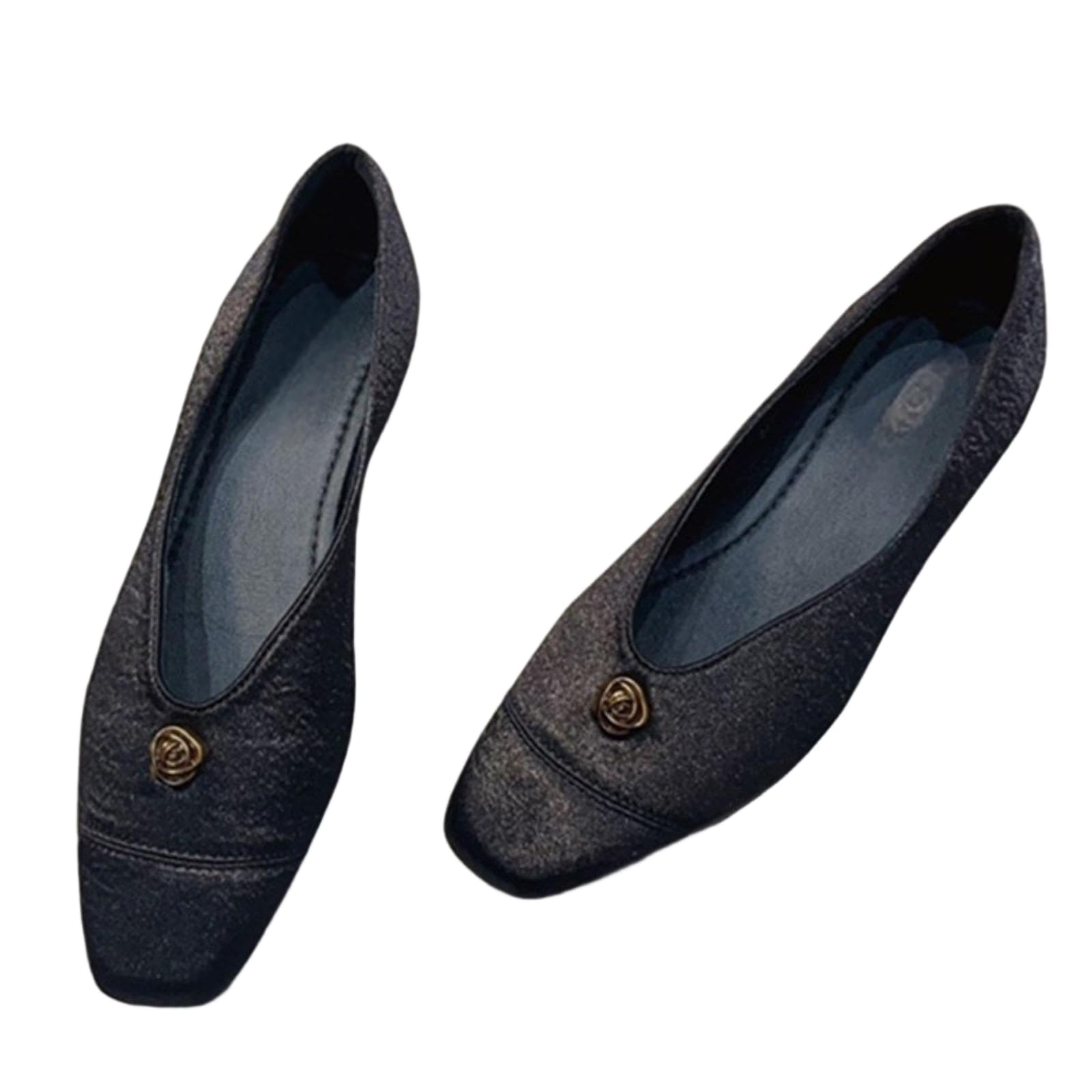 JJDFW - Scarpe da lavoro da donna con punta quadrata e tacco basso, punta quadrata, tacco basso spesso (≤ 3 cm), senza lacci, tomaia in poliuretano, fodera in microfibra, giallo/nero/argento
