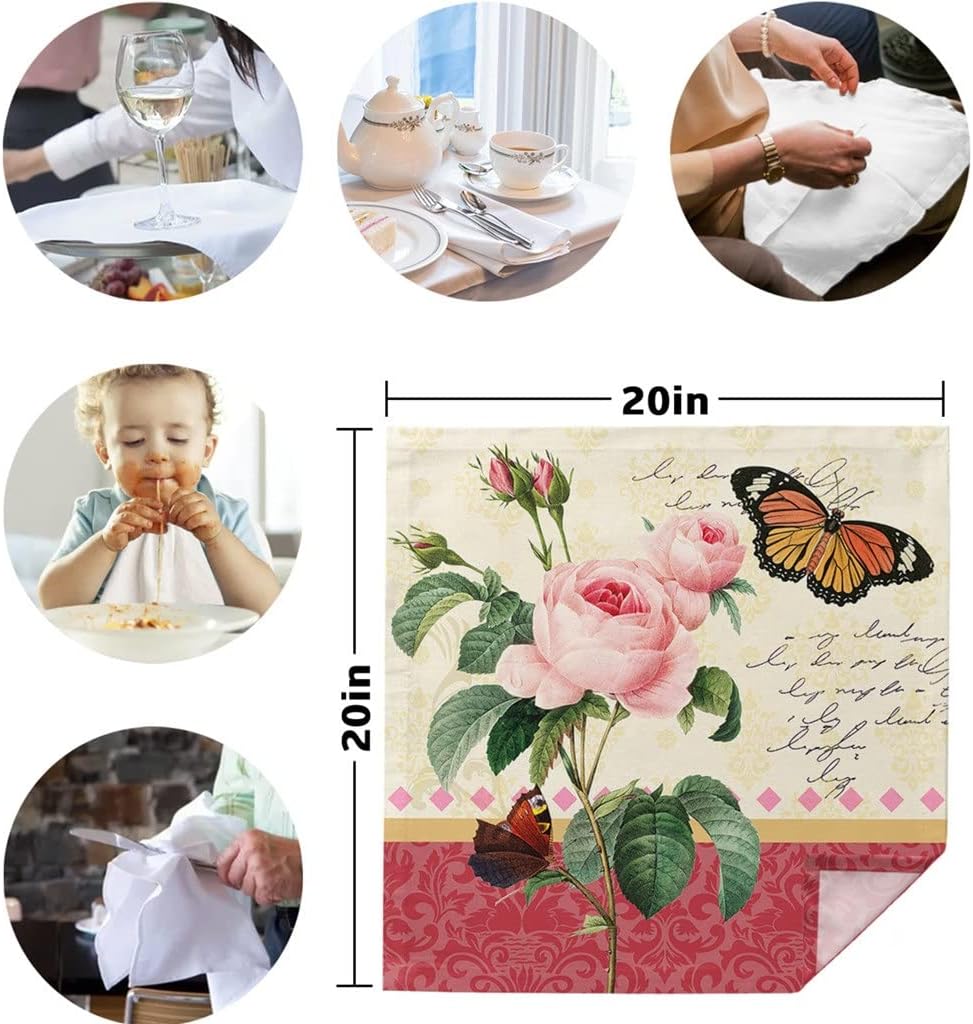 Antique Plant Flower Table Napkin Set Wedding Banquet Cloth Soft Tea Towels Dinner Handkerchief