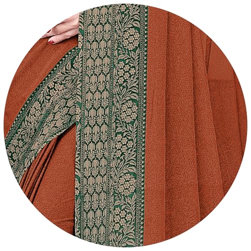 Image of MIRCHI FASHION Saree for Woman Chiffon Georgette Solid with Contrast Border | Lightweight Daily Wear Women's Sari and Printed Blouse Piece