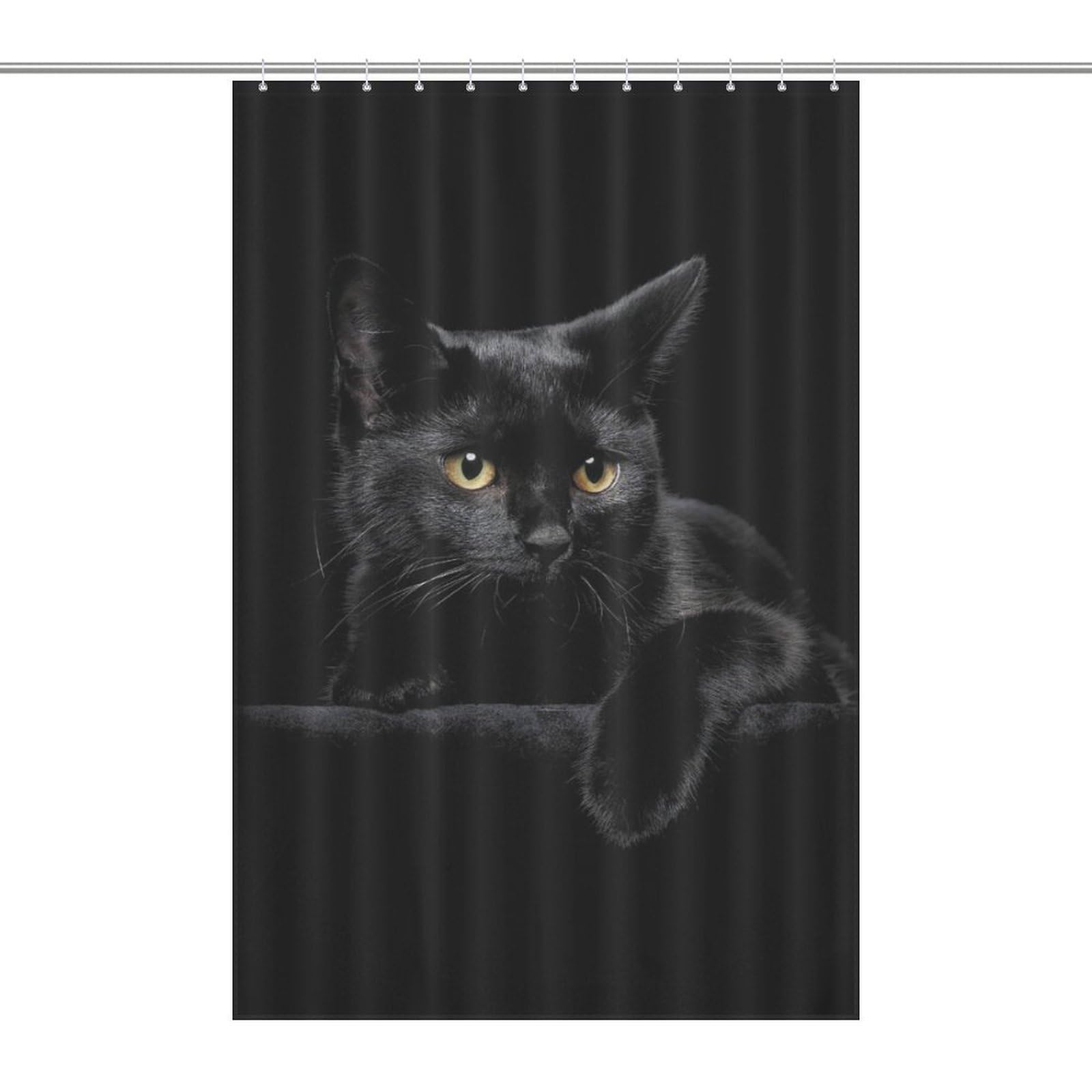 CZZYH 119 X 180 Cm Shower Curtains with Hooks, Bathroom Accessory, Staring Black Cat Shower Curtain