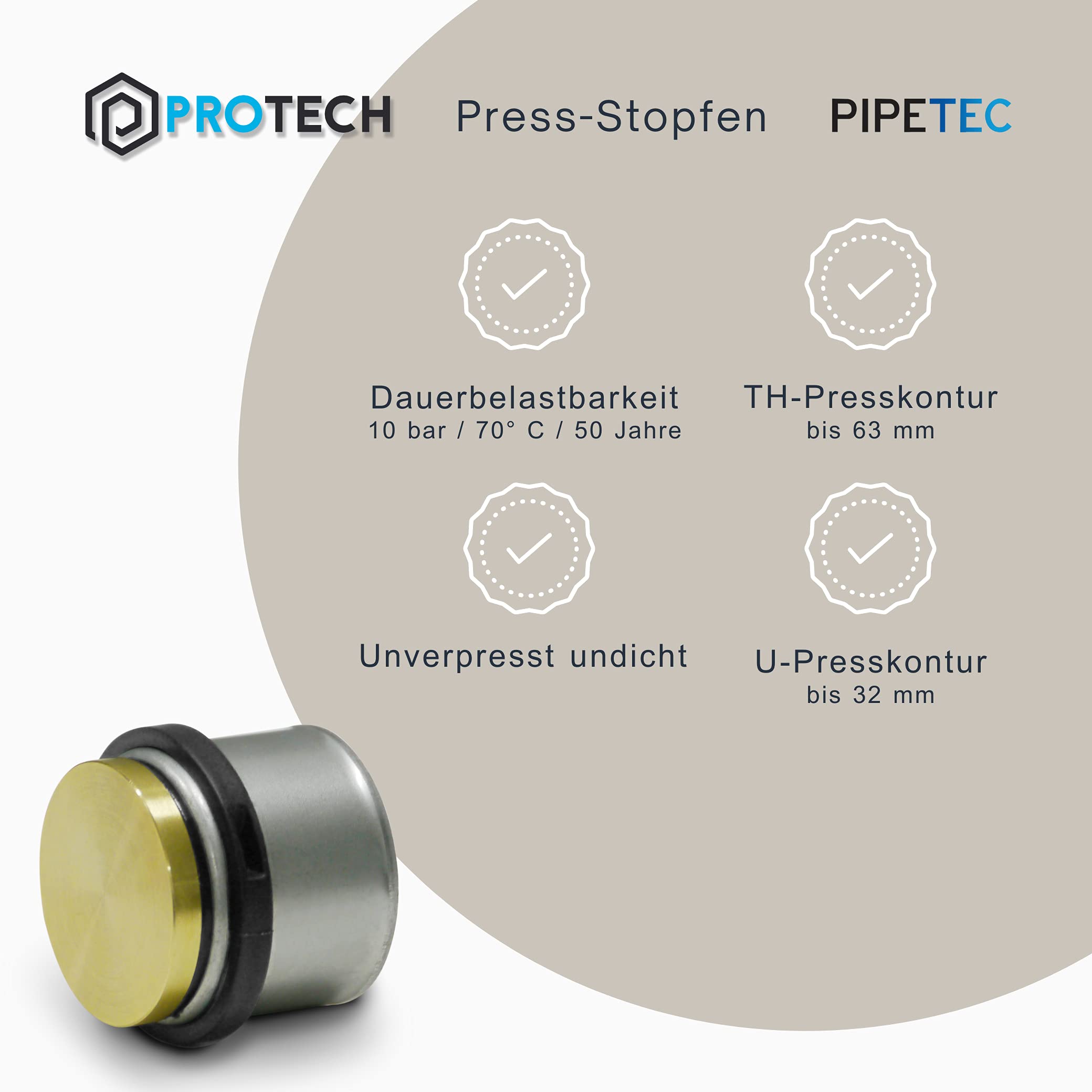 PROTECH 1 Stück Press-Stopfen 20 x 2 DVGW Kontur TH Press Stopfen Pressfitting | Pipetec