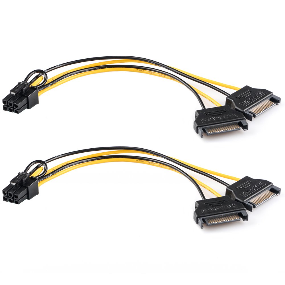 J&D 2 x zasilacz SATA 15-pinowy na 6-pinowy adapter karty graficznej PCIe Express (8 cali) (2 sztuki)