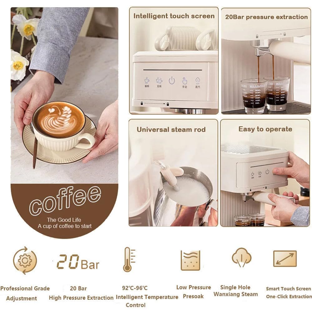 Cafetera Espresso De 20 Bares, Cafetera SemiautomáTica Con Vaporizador De Leche, Pantalla TáCtil, Tanque De Agua De 60 Oz, Cafetera Para El Hogar, MáQuina De Café Con Leche,Black