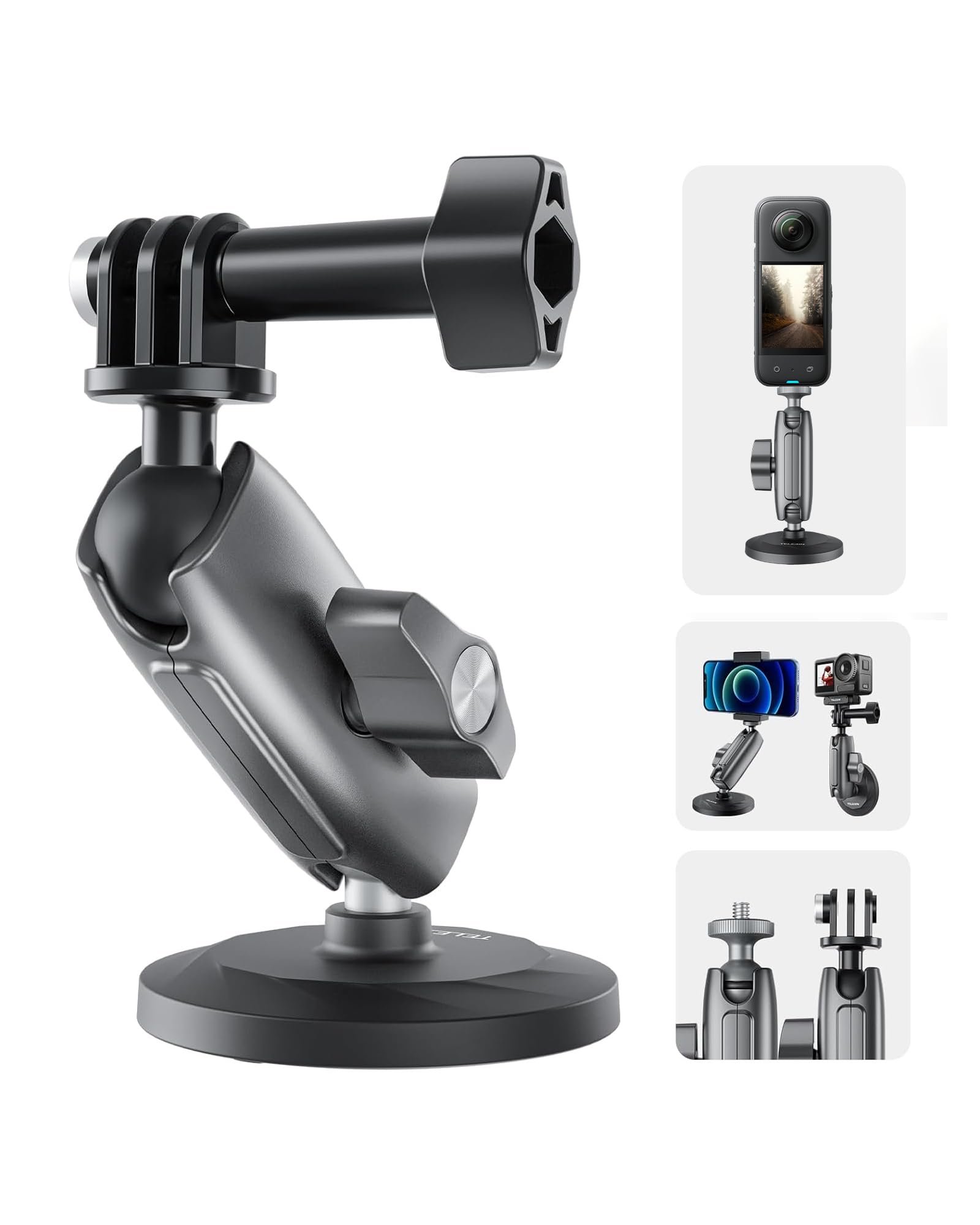 TELESIN Magnetic Mount Magnet Metal Mounts for Action Camera, 360 Quick Car Holder Attachment for GoPro Max hero 13 12 11 10 9 Insta360 X5 X4 DJI