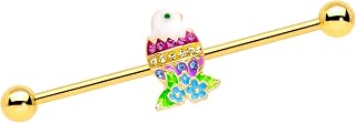 Womens 14G PVD 316L Steel Helix Cartilage Earring Hatched Chick Egg Industrial Barbell 1 1/2"