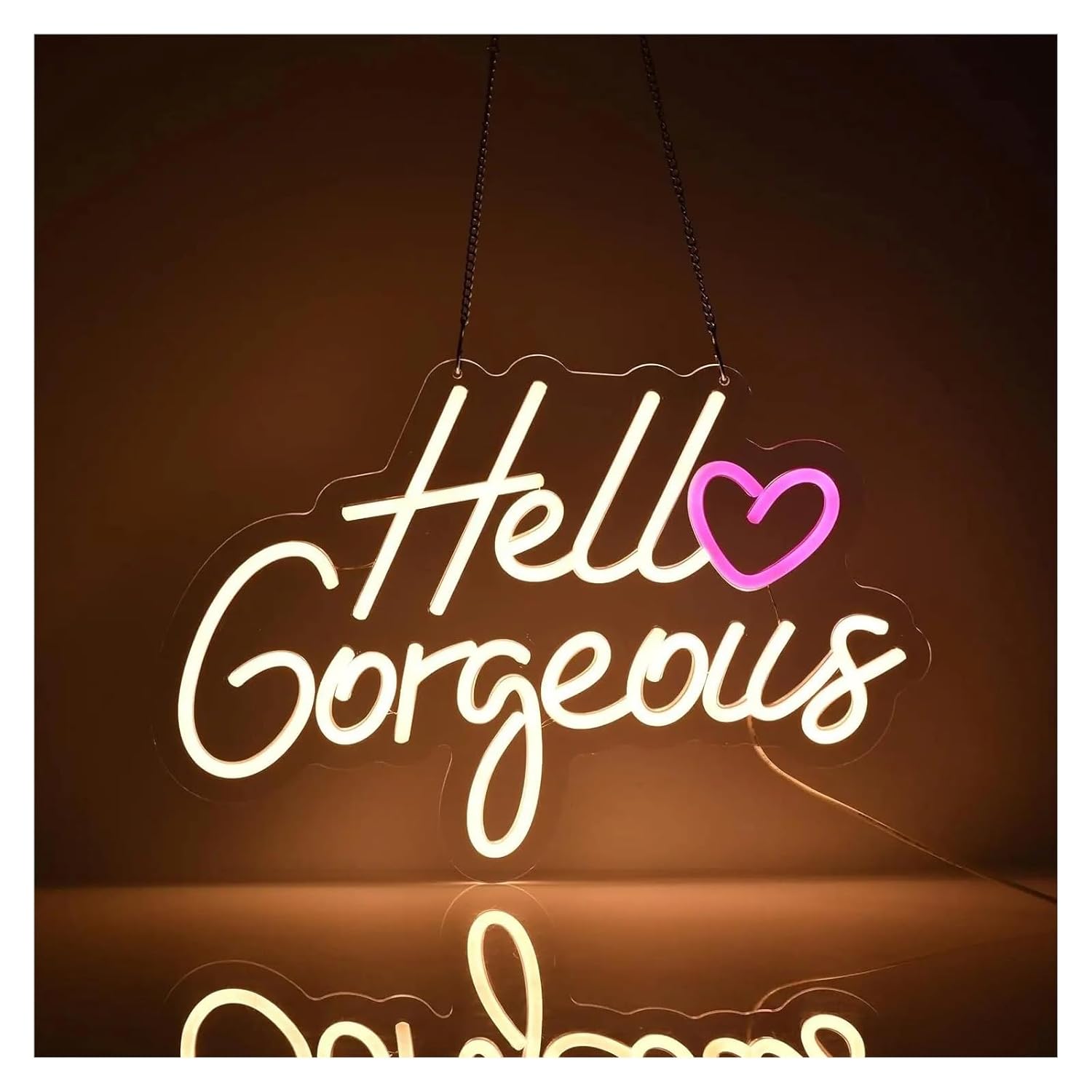サインランプ Hello Gorgeous ネオンサイン、LEDネオンライト、家庭での結婚式、寝室の壁装飾用 28cmx43cm
