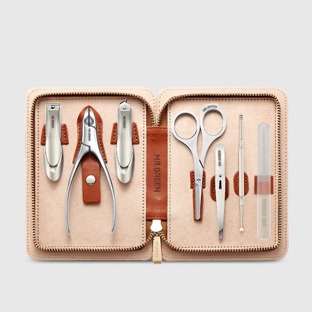 Set de Coupe-ongles Ensemble d'ongles en acier inoxydable de 7 pièces, jeu de ongles de pédicure professionnelle, de beauté de voyage portable sertie de sac de mode portable (gris / brun) Kits d'outil