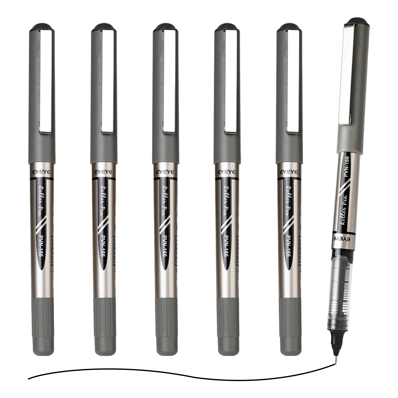 EYEYE Black Needle Poitn Roller Ball Pen 0.5mm, 6 Pack Quick Dry Liquid Ink Rollerball Pens Extra Fine Point Smooth Writing Pens for Journaling, Note Taking, Office, School Supplies