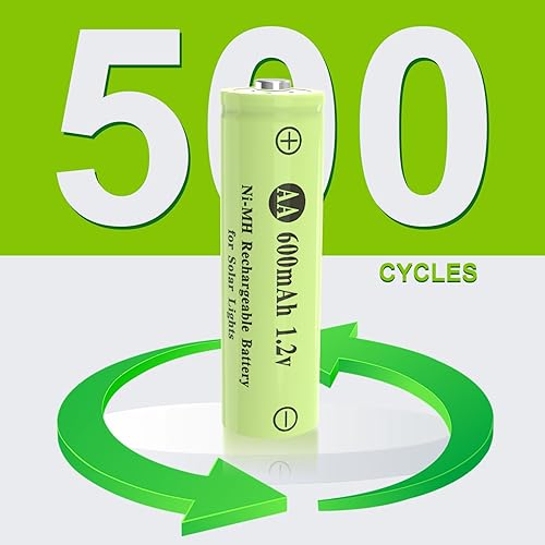 Miniatura 4 de AA Ni-MH - Baterías recargables de 600 mAh 1.2 V, pilas solares AA para luces solares al aire libre, luces de jardín, cadena de luces (paquete de 12