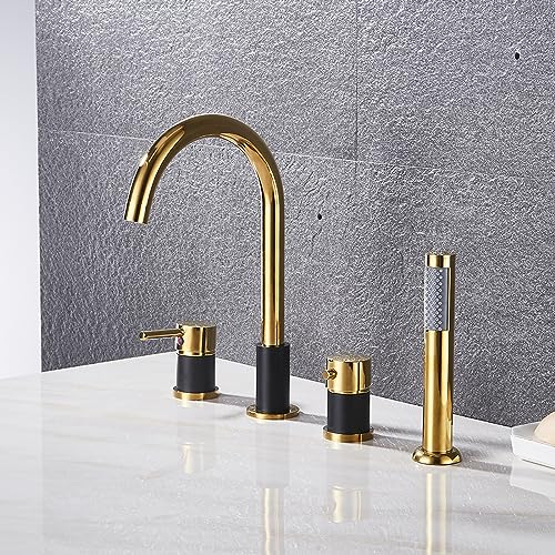 Robinets de salle de bain mélangeur noir et or avec ensemble douche - 2