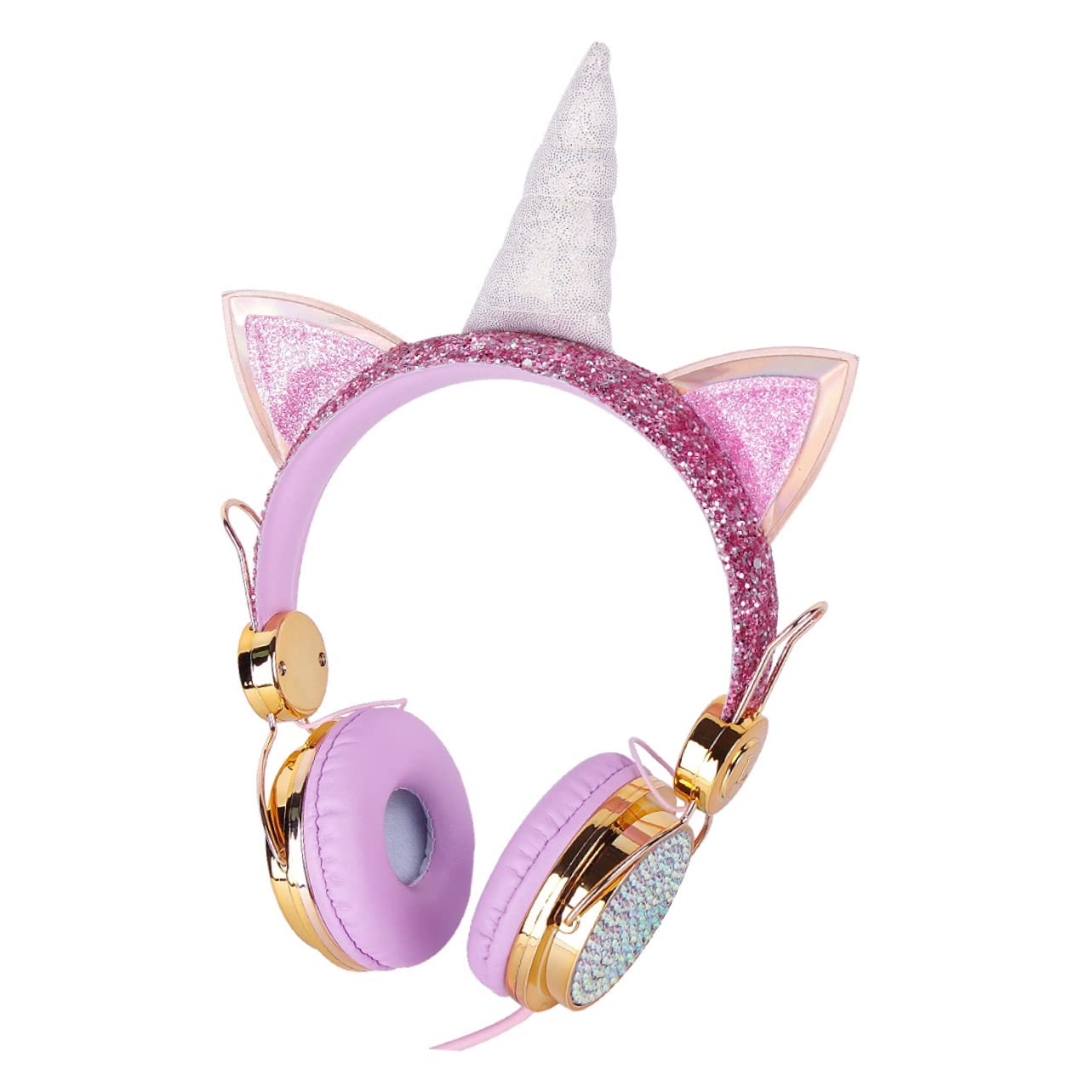 KOMBIUDA 2stücke Mädchen Kopfhörer Mit Mikrofon Faltbare Over-Ear Kopfhörer Für Lautstärkebegrenzung Kompatibel Mit Smartphones Und Tablets Einzigartiges Einhorn-Design Roségold