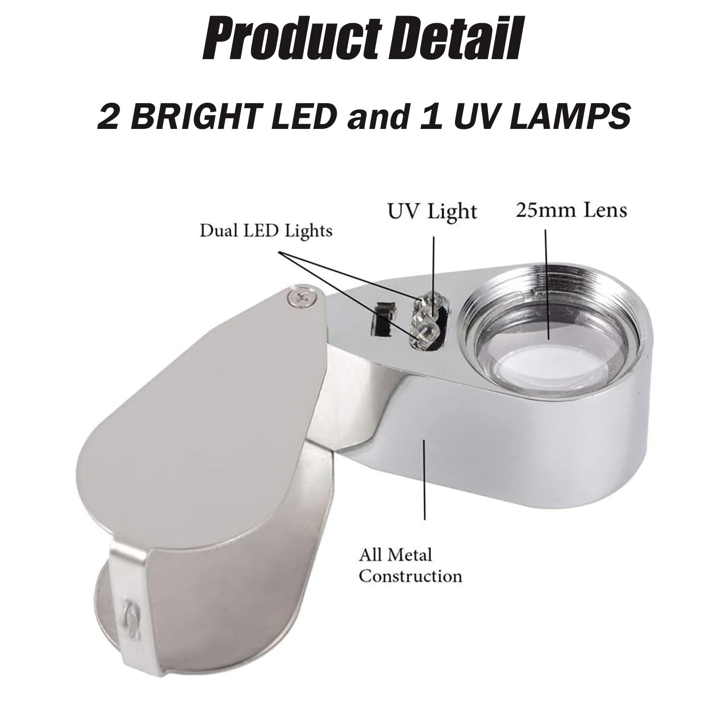 Rongon Pocket Magnifying Glass 40X Dual Light LED UV Jewelry Loupe - High Magnification Portable Magnifier Lens for Gemstone Identification, Watch Repair & Scientific Observation - Image 4