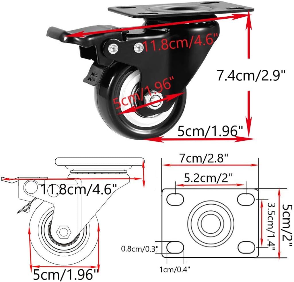 ENJUCOM 2 inch Swivel Caster with Safety Dual Locking Heavy Duty 600Lbs Set of 4 with Brake,150 LBS Per Caster,16 Tapping Screws