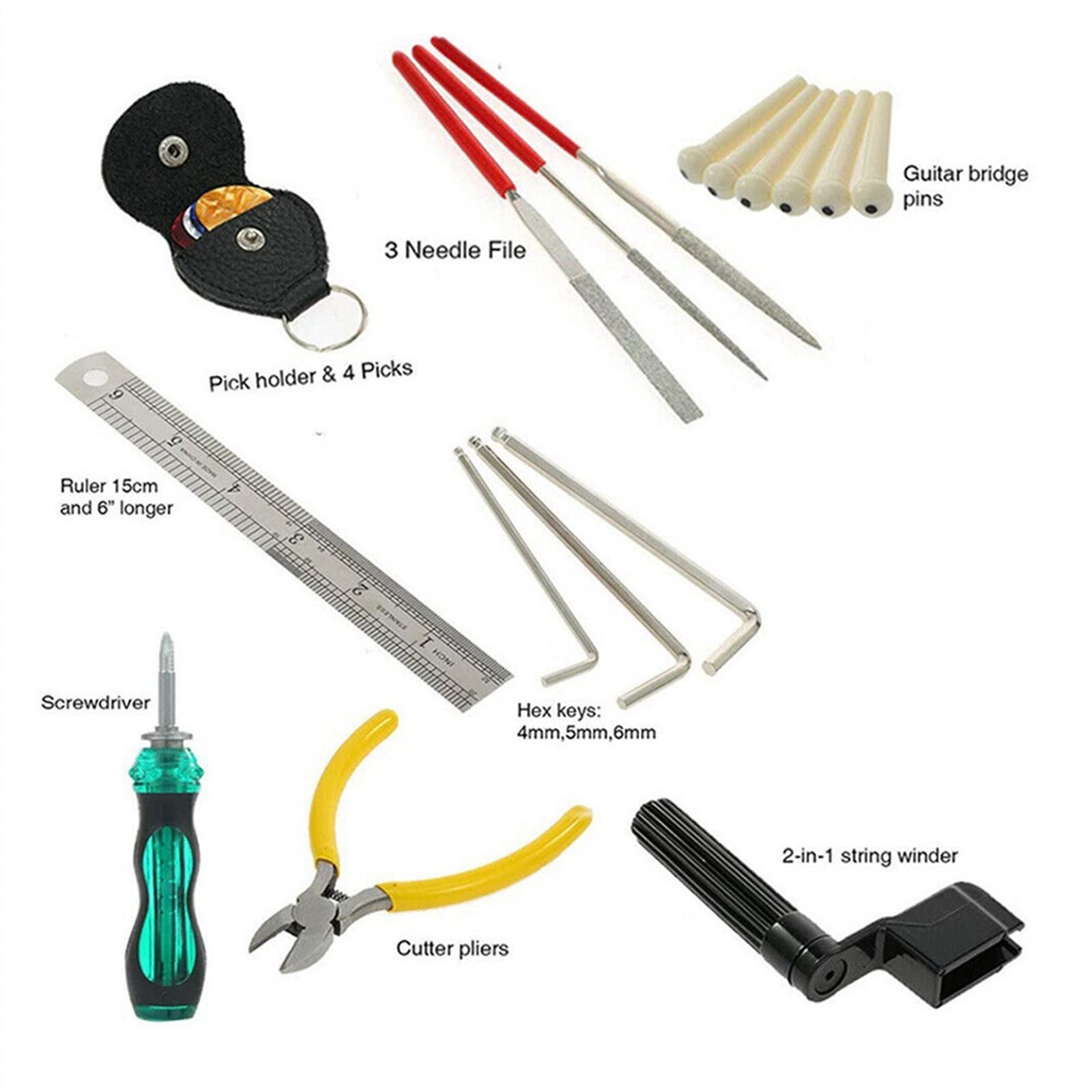 Gitara Naprawa Zestaw Narzędzi Do Czyszczenia Konserwacji Z Kostkami Do Gitary String Winder Bridge Pins Ściągacz Profesjonalny Narzędzia do Gitary