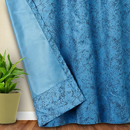 Image of Homestan Abstract Design Velvet Long Door Curtains 9 Feet Long Set of 2 with Stainless Steel Grommets for Home Decor (9 X 4.5 Feet, Aqua)