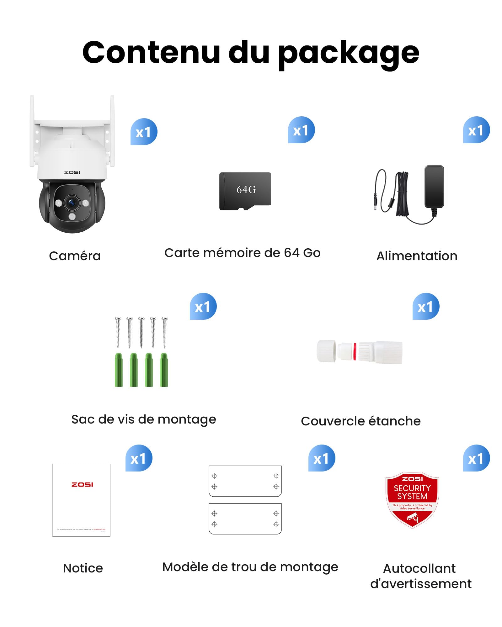 ZOSI C290 4K 8MP 64Go Pan & Tilt 360° Caméra Surveillance WiFi Extérieure