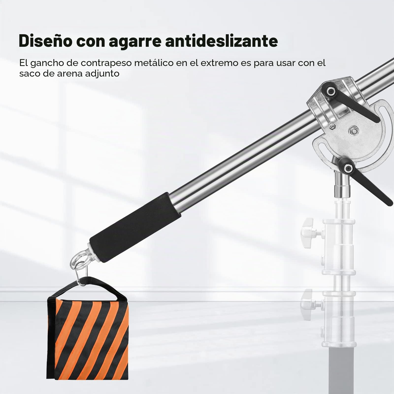 Soonpho Brazo Transversal de Acero Inoxidable Pesado para C Stand,Brazo de extensión 3.6ft a 8.2ft Boom Stand Arm,Conector Universal con Sacos de Arena para Estudio de luz única softbox reflectores