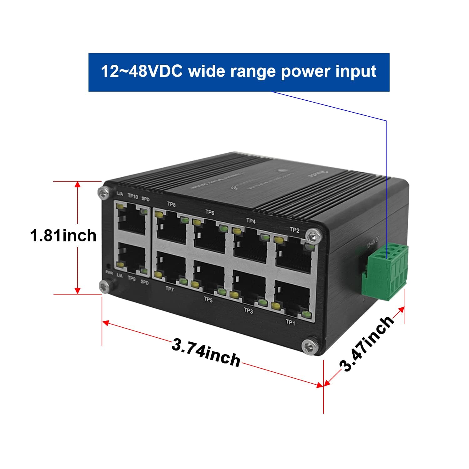Commutatore industriale indurito 10/100/1000BASE-T RJ45 di Gigabit di Ethernet del compatto 10-Port con la funzione auto-MDI/MDI-X 10/100Mbps Half/Full Duplex e 1000Mbps Full Duplex 12~48VDC Ingresso