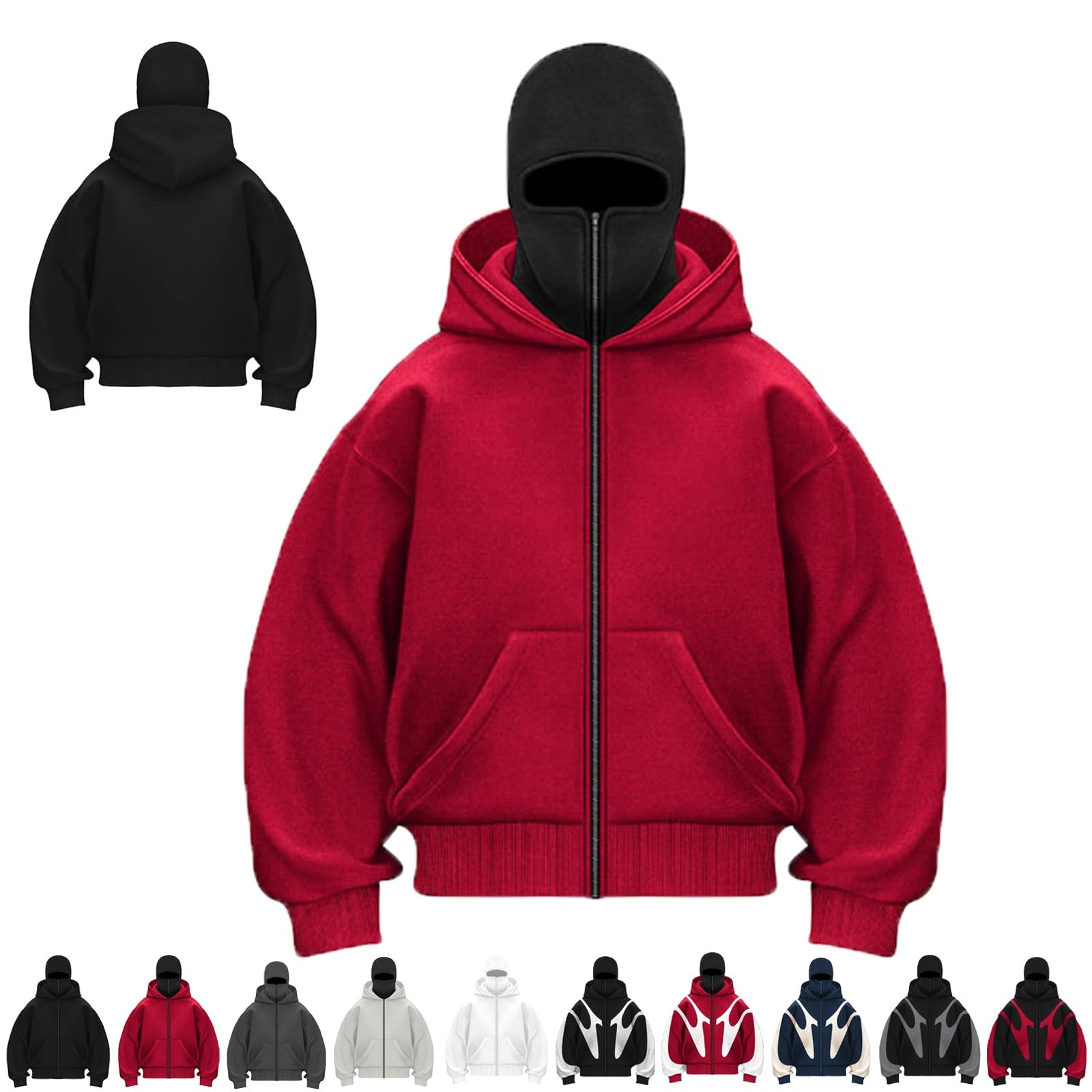 Balaclava Hoodie Zipper, Winter Wind-resistant Men's Hoodies