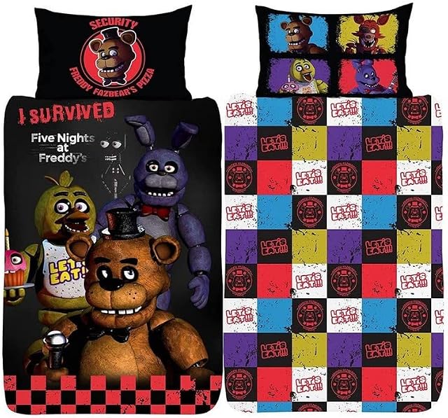 FNAF FIVE NIGHTS AT FREDDY'S Single Duvet Cover | Freddy Fazbear's Pizza Design | Officially Licensed Reversible Two Sided Design